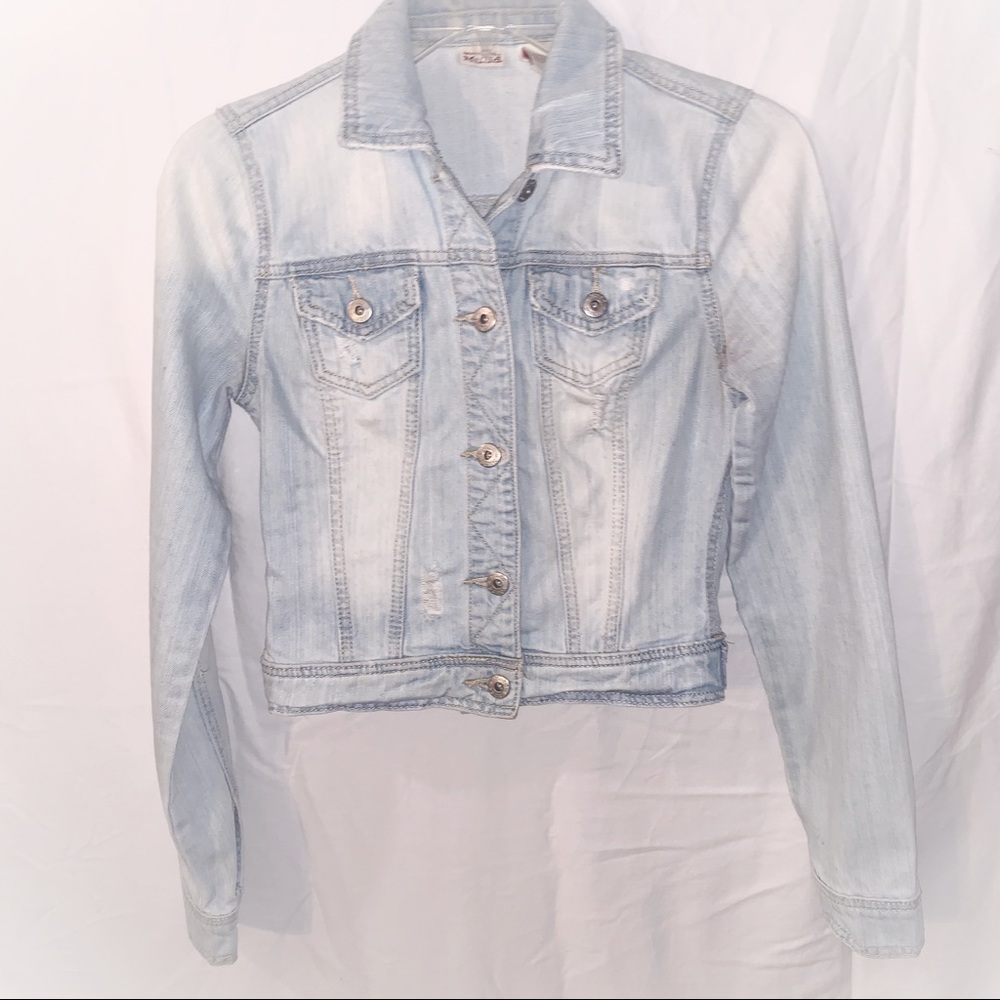 Distressed denim crop jacket